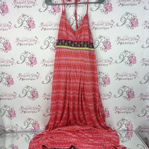 Dress paisley floral flowers boho Bohemian Red Maxi Dress long maxi halter - Picture 1 of 8